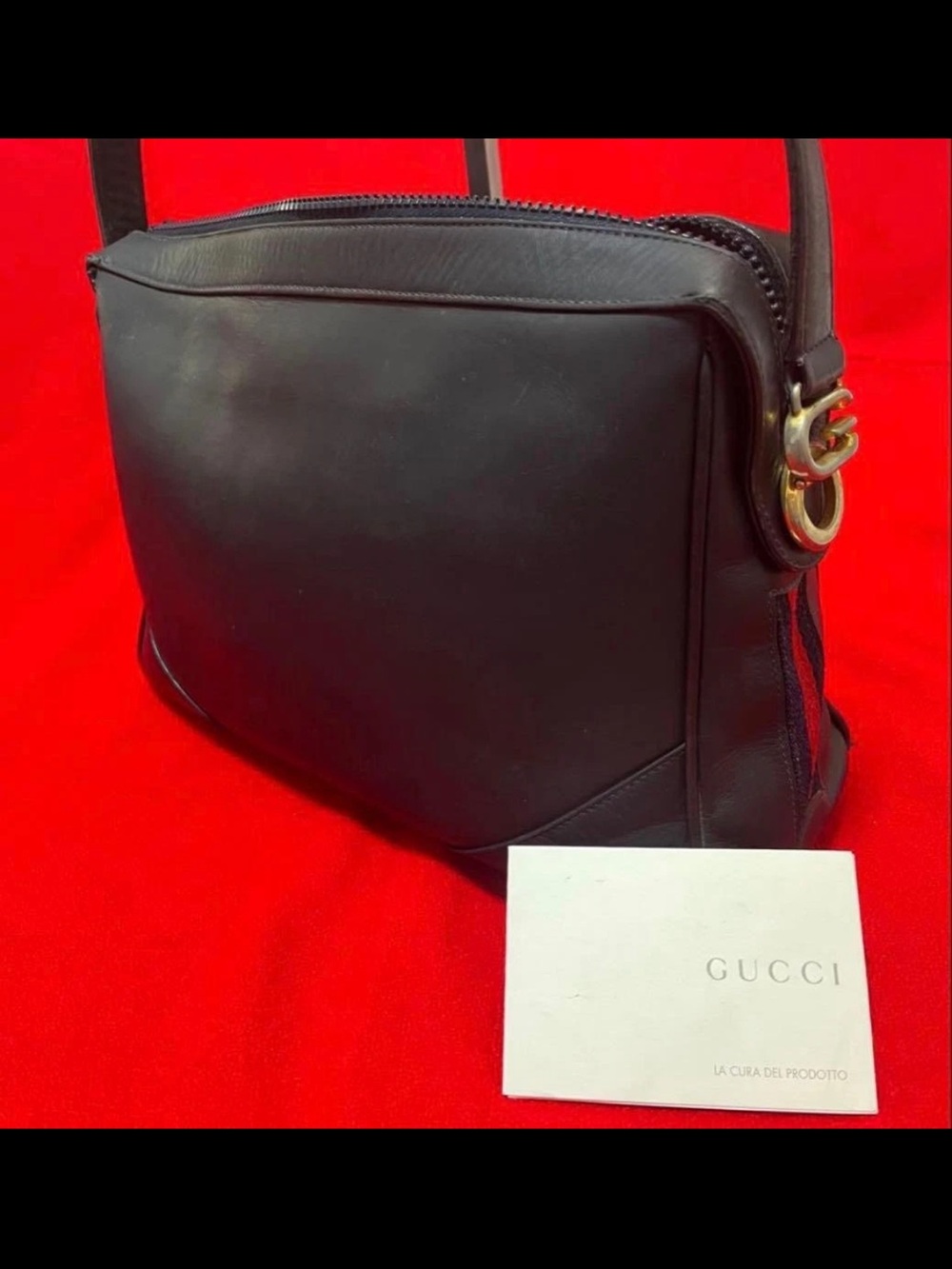 Gucci Black Leather Shoulder Bag with Gold Hardware